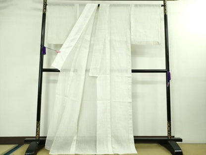 平和屋本店＊極上 夏物 本場小千谷ちぢみ 麻 吉新織物謹製 縞 証紙付き 逸品 DZAB0308kh6