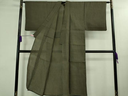 平和屋着物＊極上 夏物 男性 本場小千谷ちぢみ 麻 色無地 千歳茶色 逸品 DZAB0309kh5