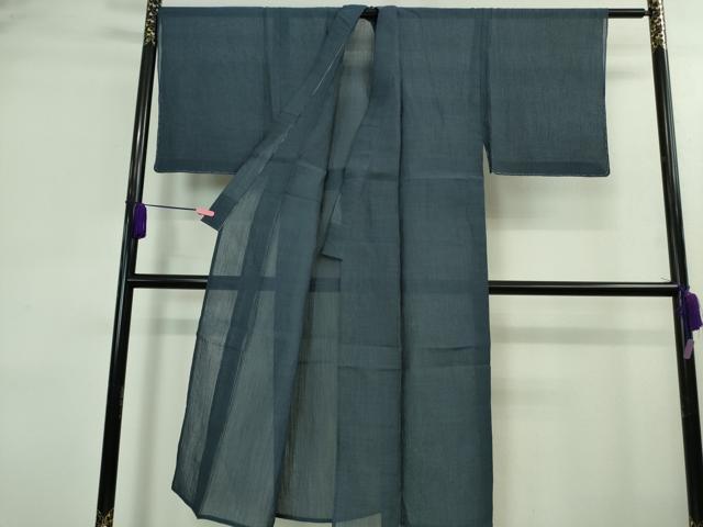 平和屋着物＊極上 夏物 男性 本場小千谷ちぢみ 麻 色無地 留紺色 反端付き 逸品 未使用 DZAB0310kh5