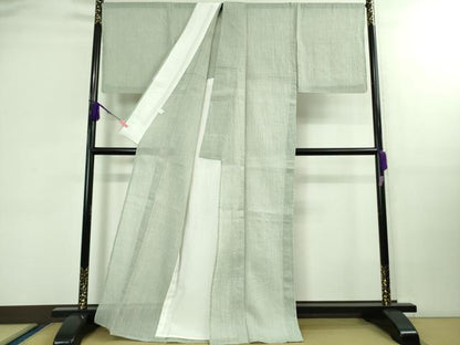平和屋着物■極上　夏物　本場小千谷ちぢみ　麻　色無地　青磁鼠色　関松織物謹製　証紙付き　逸品　DZAB0311kh5