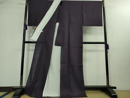 平和屋着物■極上　夏物　織物の名産　近江ちぢみ　麻　色無地　深紫色　証紙付き　逸品　DZAB0319kh5