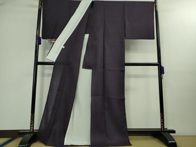 平和屋着物■極上　夏物　織物の名産　近江ちぢみ　麻　色無地　深紫色　証紙付き　逸品　DZAB0319kh5