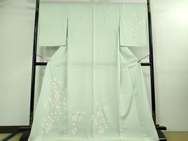 平和屋本店■極上　訪問着　単衣　胡蝶蘭　白緑色地　銀彩　大丸扱い　ロング丈　逸品　未使用　DZAB0321kh5