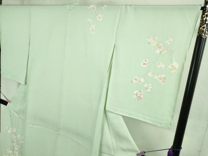平和屋本店■極上　訪問着　単衣　胡蝶蘭　白緑色地　銀彩　大丸扱い　ロング丈　逸品　未使用　DZAB0321kh5