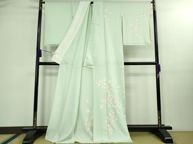 平和屋本店■極上　訪問着　単衣　胡蝶蘭　白緑色地　銀彩　大丸扱い　ロング丈　逸品　未使用　DZAB0321kh5