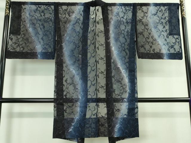 平和屋本店■極上 本手ぼかし オーガンジーコート 長羽織 スリーシーズン 春夏秋 刺繍 唐草文 暈し染め 羽織紐・証紙付き 逸品 DZAB0331kh5