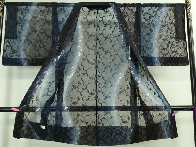 平和屋本店■極上 本手ぼかし オーガンジーコート 長羽織 スリーシーズン 春夏秋 刺繍 唐草文 暈し染め 羽織紐・証紙付き 逸品 DZAB0331kh5