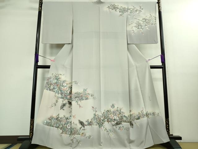 平和屋本店■極上　中国三大刺繍　蘇州刺繍　相良刺繍　総刺繍　訪問着　草花に小鳥　暈し染め　淡藤色地　逸品　DZAB0333kh5