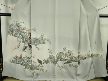 平和屋本店■極上　中国三大刺繍　蘇州刺繍　相良刺繍　総刺繍　訪問着　草花に小鳥　暈し染め　淡藤色地　逸品　DZAB0333kh5