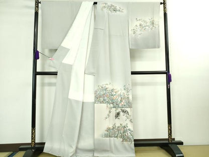 平和屋本店■極上　中国三大刺繍　蘇州刺繍　相良刺繍　総刺繍　訪問着　草花に小鳥　暈し染め　淡藤色地　逸品　DZAB0333kh5