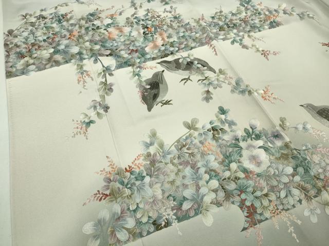 平和屋本店■極上　中国三大刺繍　蘇州刺繍　相良刺繍　総刺繍　訪問着　草花に小鳥　暈し染め　淡藤色地　逸品　DZAB0333kh5
