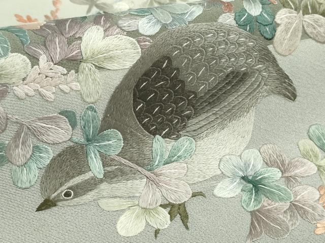 平和屋本店■極上　中国三大刺繍　蘇州刺繍　相良刺繍　総刺繍　訪問着　草花に小鳥　暈し染め　淡藤色地　逸品　DZAB0333kh5
