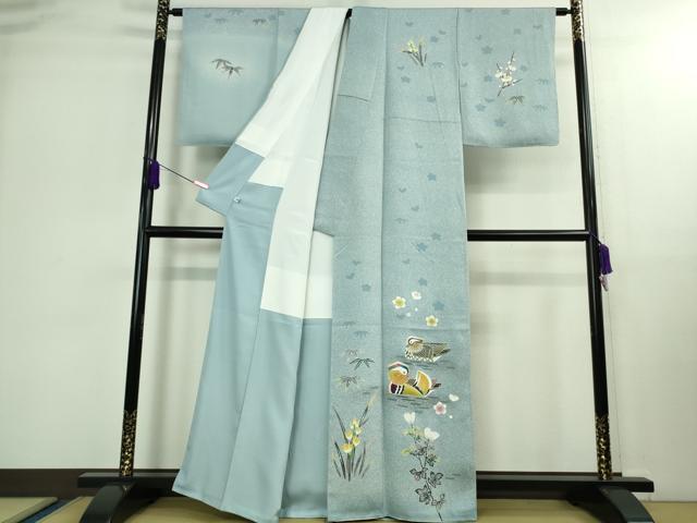 期間限定セール20％off●極上　人間国宝・羽田登喜男　訪問着　鴛鴦5羽　暈し染め　逸品　未使用　DZAB0334kh5
