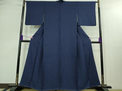 平和屋着物●極上 お召 本藍 鳳凰草花地紋 色無地 濃藍色 京都きもの友禅扱い 逸品 未使用 DZAB0340kh5
