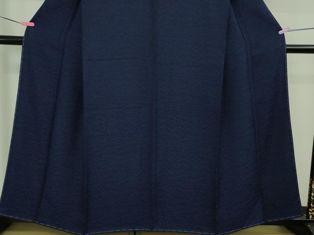 平和屋着物●極上 お召 本藍 鳳凰草花地紋 色無地 濃藍色 京都きもの友禅扱い 逸品 未使用 DZAB0340kh5