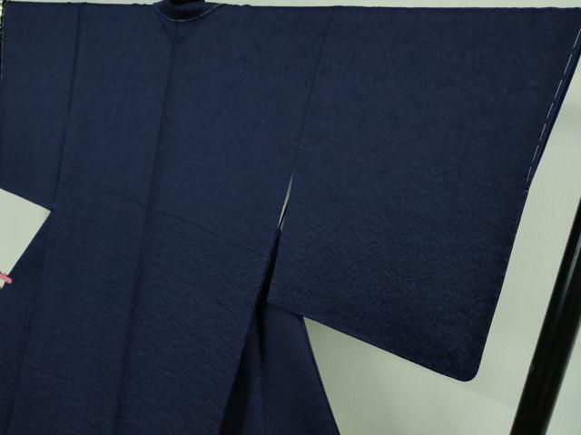 平和屋着物●極上 お召 本藍 鳳凰草花地紋 色無地 濃藍色 京都きもの友禅扱い 逸品 未使用 DZAB0340kh5