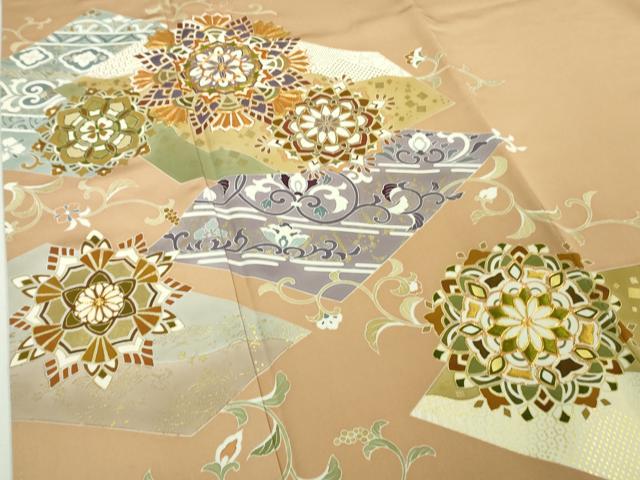 平和屋本店■極上　創業460年・千總　色留袖　駒刺繍　正倉院花文　淡香色　金彩　高島屋扱い　逸品　DZAB0343kh5