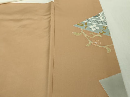 平和屋本店■極上　創業460年・千總　色留袖　駒刺繍　正倉院花文　淡香色　金彩　高島屋扱い　逸品　DZAB0343kh5