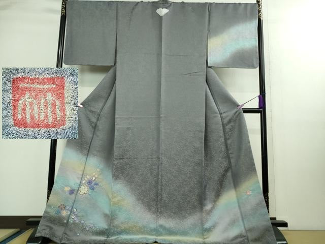 平和屋本店■極上　久保田一竹　幻の辻が花　訪問着　暈し染め　金通し地　ロング丈　逸品　未使用　DZAB0344kh5