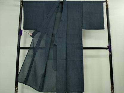 平和屋着物＊極上 夏物 男性 本場小千谷ちぢみ 麻 縞 濃藍色 逸品 DZAB0354kh5