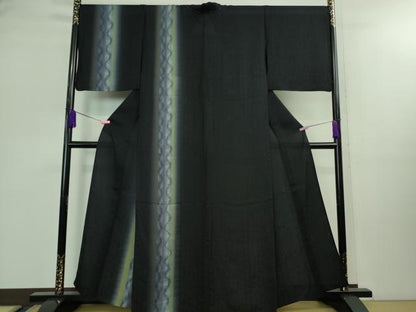 平和屋着物▽極上 訪問着 単衣 間道 草花地紋 暈し染め 濃紺地 反端付き 逸品 未使用 DZAB0360kh5