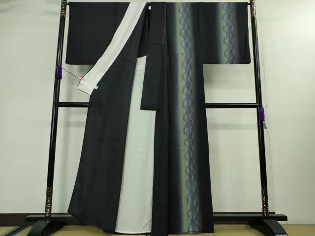平和屋着物▽極上 訪問着 単衣 間道 草花地紋 暈し染め 濃紺地 反端付き 逸品 未使用 DZAB0360kh5