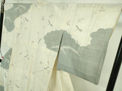 平和屋本店＊極上 夏物 染織の名門 しょうざん 生紬 訪問着 手描き 蜻蛉 とんぼ 象牙色地 逸品 DZAB0361kh5