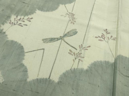 平和屋本店＊極上 夏物 染織の名門 しょうざん 生紬 訪問着 手描き 蜻蛉 とんぼ 象牙色地 逸品 DZAB0361kh5