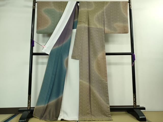 平和屋着物▽極上 訪問着 単衣 お召地 黄金糸 霞文 暈し染め 逸品 DZAB0364kh5