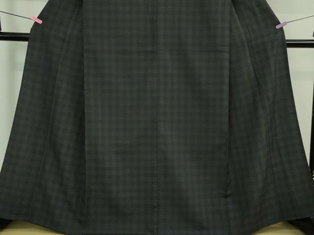 平和屋本店▽極上 本塩沢 やまだ織 単衣 中島たまい作 格子 黒地 証紙付き 逸品 DZAB0369kh5