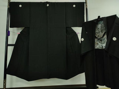 平和屋着物■極上 男性 黒紋付 長羽織セット 逸品 DZAB0392kh5