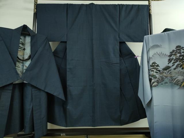 平和屋着物■極上 男性 本場大島紬 アンサンブル 長襦袢(袷)・長羽織セット 100亀甲 総詰め 濃藍色地 逸品 DZAB0393kh5