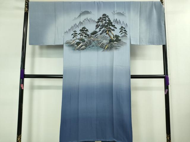 平和屋着物■極上 男性 本場大島紬 アンサンブル 長襦袢(袷)・長羽織セット 100亀甲 総詰め 濃藍色地 逸品 DZAB0393kh5