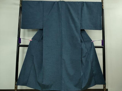 平和屋着物■極上　男性　山繭紬　アンサンブル　キングサイズ　長羽織　色無地　青藍色　猪俣謹製　証紙付き　逸品　DZAB0398kh5