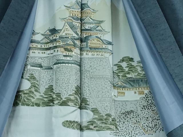 平和屋着物■極上　男性　山繭紬　アンサンブル　キングサイズ　長羽織　色無地　青藍色　猪俣謹製　証紙付き　逸品　DZAB0398kh5