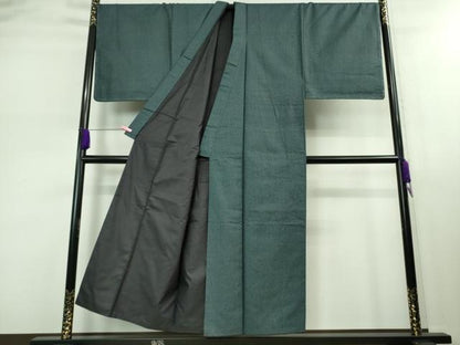 平和屋着物■極上 男性 紬 アンサンブル キングサイズ 長羽織 青藍色地 羽裏・松に雀 逸品 未使用 DZAB0401kh5
