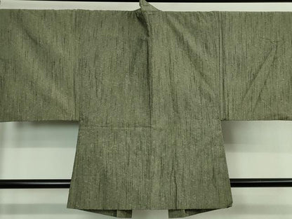 平和屋着物■極上　男性　髭紬　アンサンブル　長羽織　柳茶色地　羽裏・虎　逸品　DZAB0404kh5