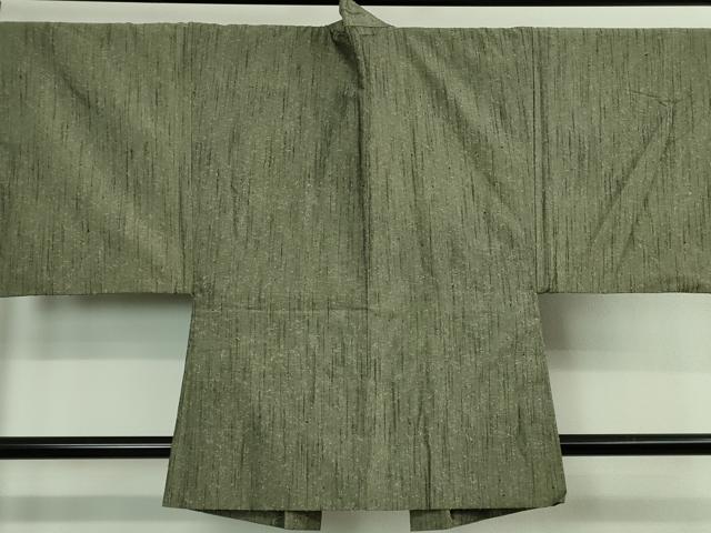 平和屋着物■極上　男性　髭紬　アンサンブル　長羽織　柳茶色地　羽裏・虎　逸品　DZAB0404kh5