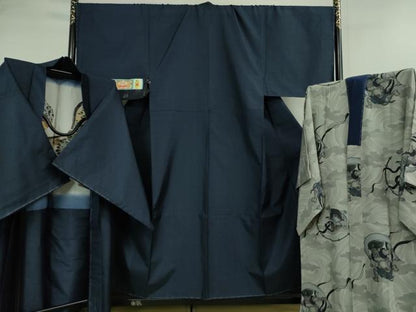 平和屋本店■極上 男性 本場大島紬 アンサンブル キングサイズ 長襦袢(風神雷神)・長羽織セット 窪田謹製 証紙付き 逸品 未使用DZAB0415kh5