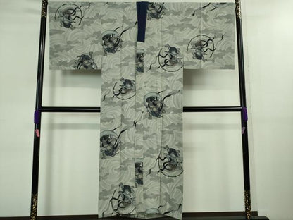 平和屋本店■極上 男性 本場大島紬 アンサンブル キングサイズ 長襦袢(風神雷神)・長羽織セット 窪田謹製 証紙付き 逸品 未使用DZAB0415kh5
