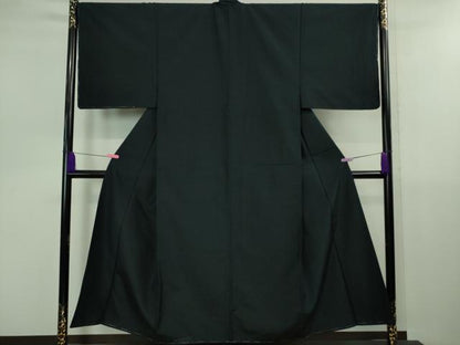 平和屋本店■極上　男性　紬　アンサンブル　長羽織　黒地　逸品　未使用　DZAB0419kh5