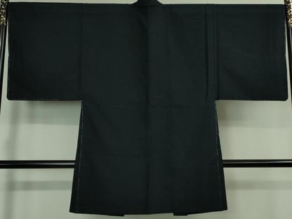 平和屋本店■極上　男性　紬　アンサンブル　長羽織　黒地　逸品　未使用　DZAB0419kh5