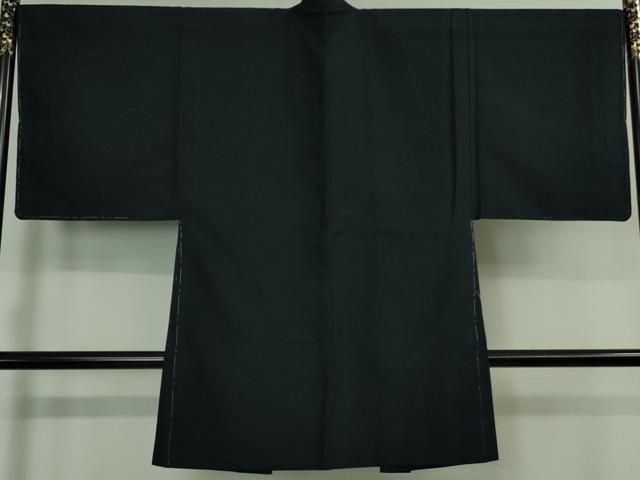 平和屋本店■極上　男性　紬　アンサンブル　長羽織　黒地　逸品　未使用　DZAB0419kh5