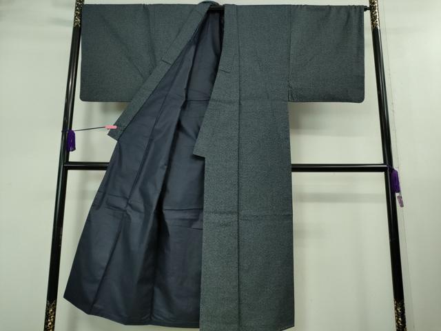 平和屋着物■極上　男性　紬　アンサンブル　長羽織　濃紺地　逸品　DZAB0424kh5