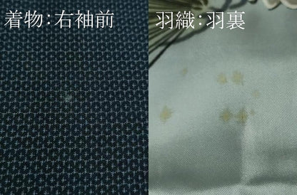 平和屋着物■極上 男性 紬 アンサンブル キングサイズ 長羽織 100亀甲 総詰め 濃藍色 羽裏・鷹 逸品 未使用 DZAB0434kh5