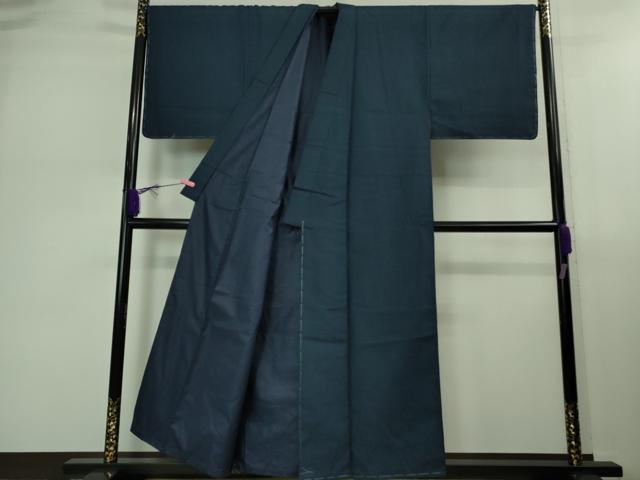 平和屋着物■極上 男性 紬 アンサンブル キングサイズ 長羽織 100亀甲 総詰め 濃藍色 羽裏・鷹 逸品 未使用 DZAB0434kh5