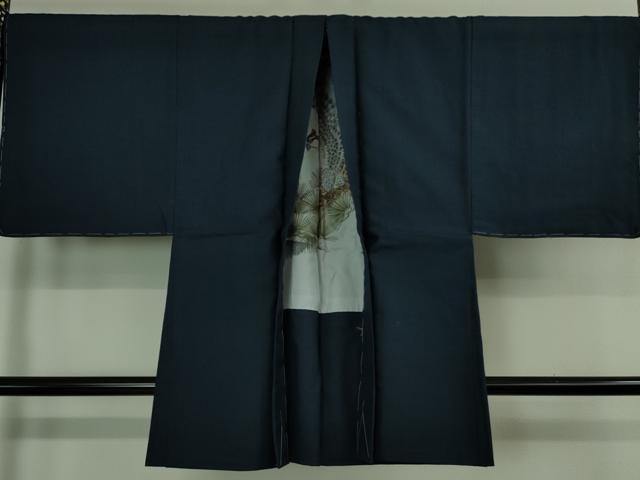平和屋着物■極上 男性 紬 アンサンブル キングサイズ 長羽織 100亀甲 総詰め 濃藍色 羽裏・鷹 逸品 未使用 DZAB0434kh5