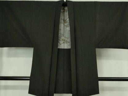 平和屋着物■極上 男性 紬 アンサンブル 長羽織 色無地 蝋色 羽織紐付き 逸品 DZAB0435kh5