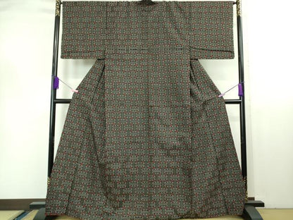 平和屋着物■希少 本場大島紬 龍郷絣 秋名バラ アンサンブル 羽織セット 逸品 DZAB0445kh5