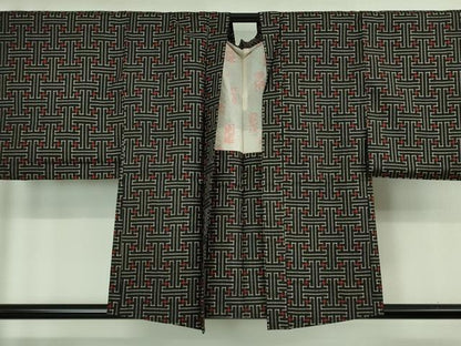 平和屋着物■希少 本場大島紬 龍郷絣 秋名バラ アンサンブル 羽織セット 逸品 DZAB0445kh5